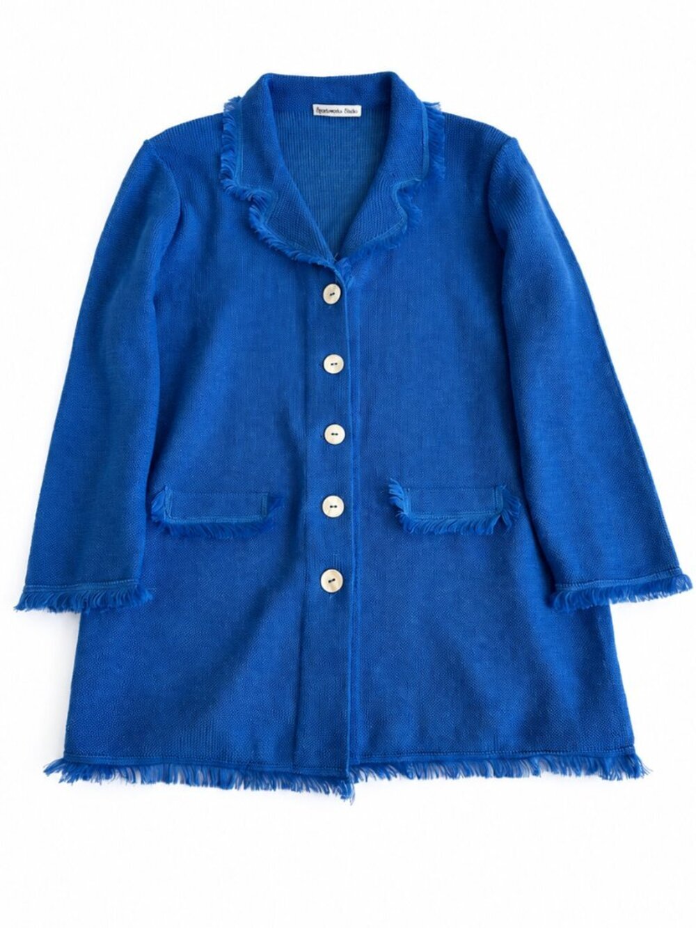 Linen Blazer XL Made in USA Cobalt Blue Fringe Sportsworks Studio Woven Knit